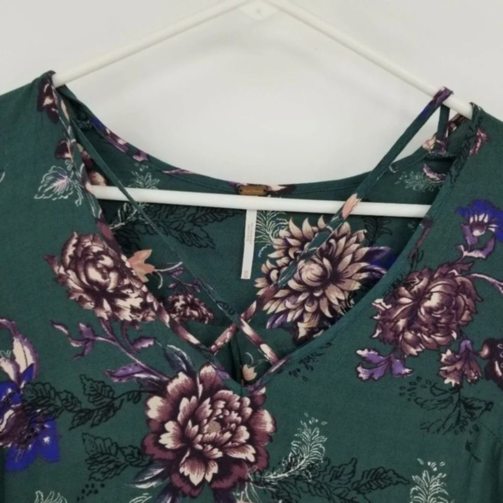 Free People Heartbeat Bell Sleeve Emerald Green Floral Dress XS Fairy Boho Flowy - Picture 10 of 13
